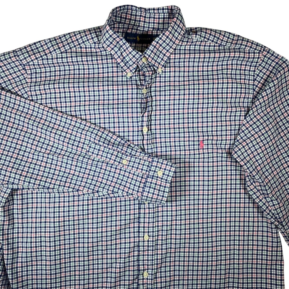 Polo Ralph Lauren Mens Button Down Shirt 2XLT Tall Long Sleeve Blue Pink Preppy